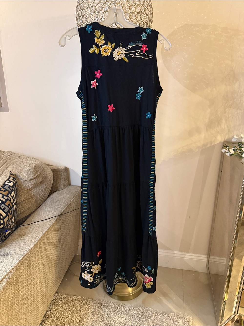 Johnny Was Black Embroidered Floral Maxi Dress XS - Picture 8 of 8